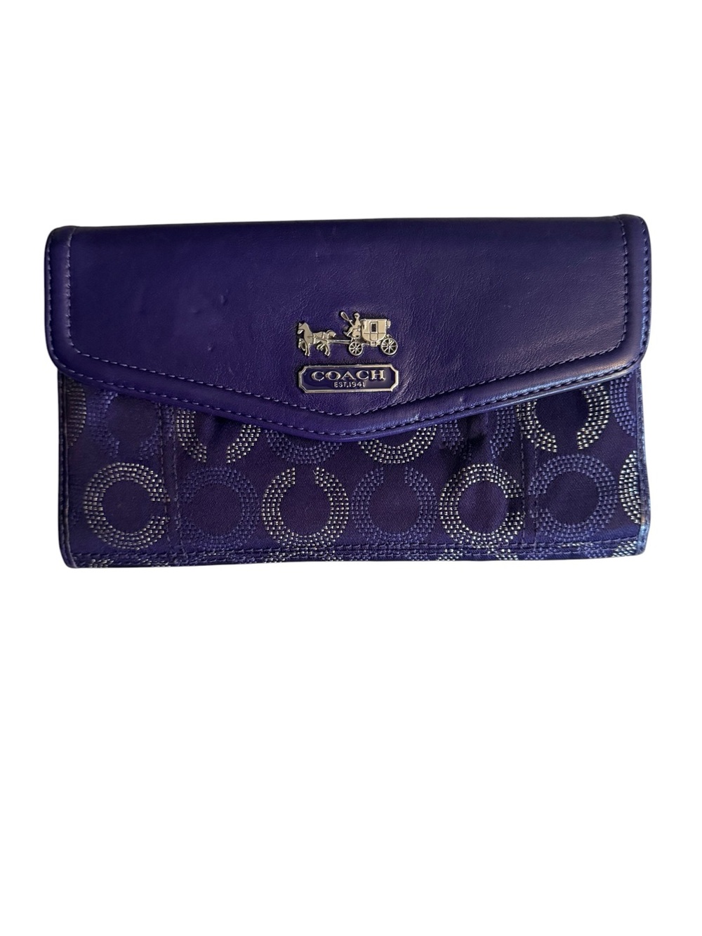 Coach Purple Signature Continental Wallet with Metallic Logo